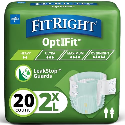 FitRight Adult Incontinence Briefs with Tabs, Heavy Absorbency, 2XL, 60" to 70", 20 Count