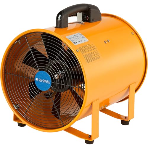 Global Industrial Portable Ventilation Fan, 12" Diameter Confined Space Fan | Blower Fan, 2 Speed, 1640 CFM, 3/8 HP, 10'L GFCI Power Cord, 120V