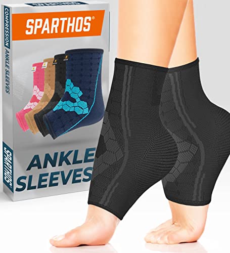 Sparthos Ankle Brace for Women & Men, Foot Compression Sleeve - Black-M | Plantar Fasciitis Socks, Arch Support, Ankle Wrap for Sprained Ankle, Achilles Tendonitis, Heel Pain & Swelling Relief, Pair