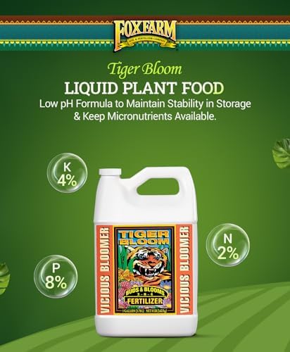 FoxFarm Tiger Bloom Liquid Plant Food - Phosphorus Fertilizer for Buds, Blooms & Flowering - Supports Soil & Hydroponic Systems - High Micronutrient Formula with 2-8-4 Nutrient Ratio - 1 Quart