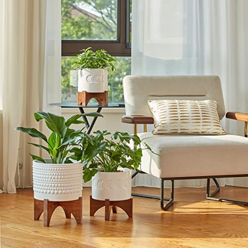 LA Jolie Muse Ceramic Pot for Plants, 8 Inch Indoor Planter with Stand
