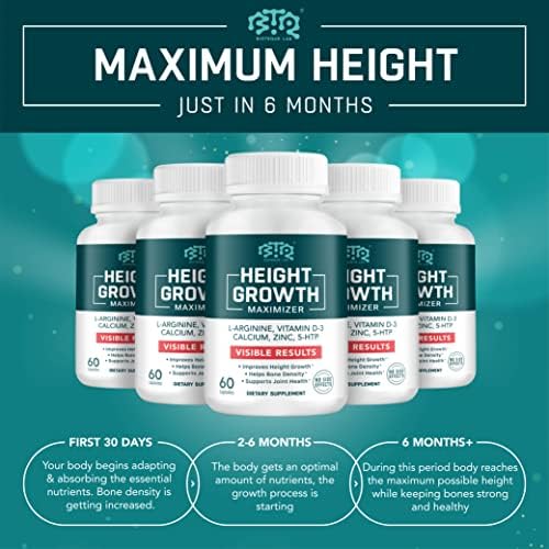 BIOTEQUELAB Height Growth Maximizer, Calcium, Vitamin D3 and Zinc Blend Pills, Bone Growth Supplement for Kids and Teens, Bone Strength