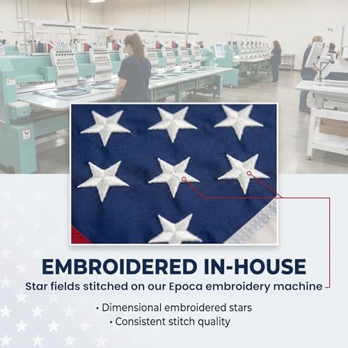 American Flag with Embroidered Stars and Sewn Stripes, Polyester - 6x10 ft | FMAA Certified PolyExtra Polyester Material, Heavy Duty Fade-Resistant American Flag for Outdoor or Indoor Use, Made in USA