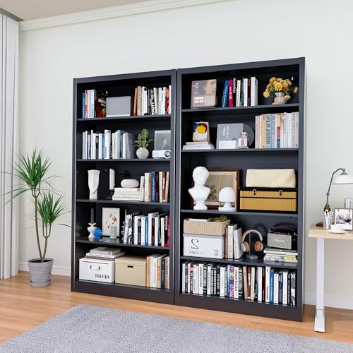 Bookcase,5 Tier White Bookshelves,66" Tall Free Standing Metal Bookcase with Adjustable Storage Shelves, Industrial Wide Bookshelf for Bedroom Living Room Home Office School