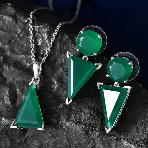 Verde Onyx 24.50 ctw Earrings Pendant in Platinum Plated Steel Necklace 20"