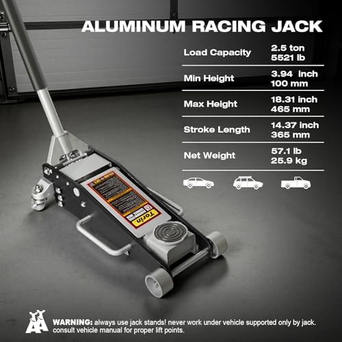 BIG RED T815016L Torin Hydraulic Low Profile Aluminum and Steel Racing Floor Jack with Dual Piston Quick Lift Pump, 1.5 Ton (3,000 lb) Capacity, Blue, T815016L