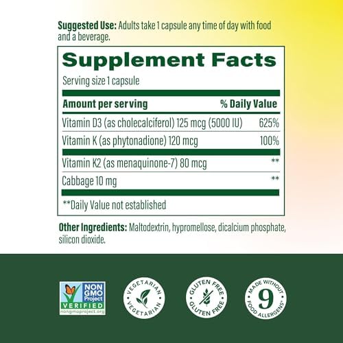 MegaFood Vitamin D3 & K2 5000 IU (125 mcg), 60 Mini Capsules