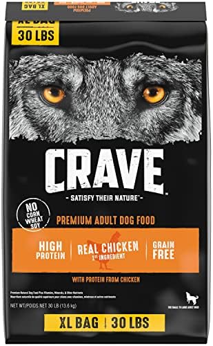 CRAVE Grain Free High Protein Natural Adult Dry Dog Food, Chicken, 4 lb | 34% protein, real animal protein, no by-product meal, no corn, wheat, soy, no artificial flavors, energy support