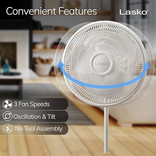 Lasko Oscillating Pedestal Fan - Adjustable to 47" - 2520 - White | Cooling Standing Fan for Bedroom, Living Room, and Home Office, 16" Blade Diameter