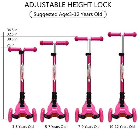 ChromeWheels Foldable Scooters for Kids, Deluxe Kick Scooter 4 Adjustable Height 132lbs Weight Limit 3 Wheel, Lean to Steer LED Light Up Wheels