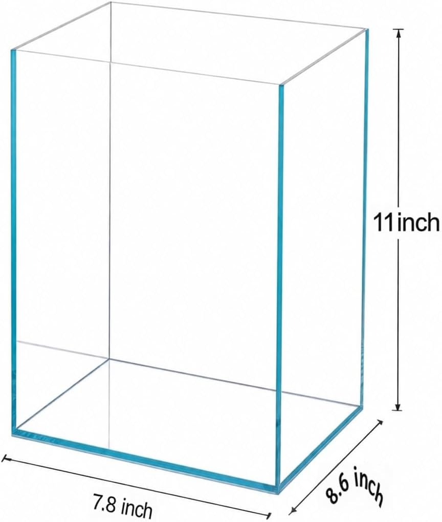 9.5 Gal Rimless Low Iron Glass Aquarium Tank, (17.7" L × 11" W × 11.8" H/ 45cm x 28cm x 30cm), 5mm Thickness Standard Jointed