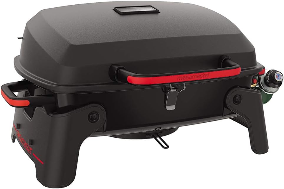 Megamaster Tabletop 1 Burner Gas Grill, Foldable Legs with Warming Rack