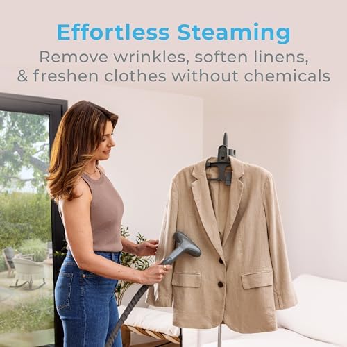 Pure Enrichment PureSteam XL Standing Fabric Steamer - Professional Wrinkle Remover Heats in 45 Seconds, 1/2-Gallon Tank for 1 Hour of Steaming