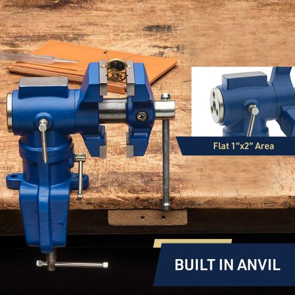 Universal Bench Vise Grip - Multi-Position Modular Cast Iron Woodworking and Metal Working Table Vise with 2 Rotating Jaws and Anvil - Portable Grip
