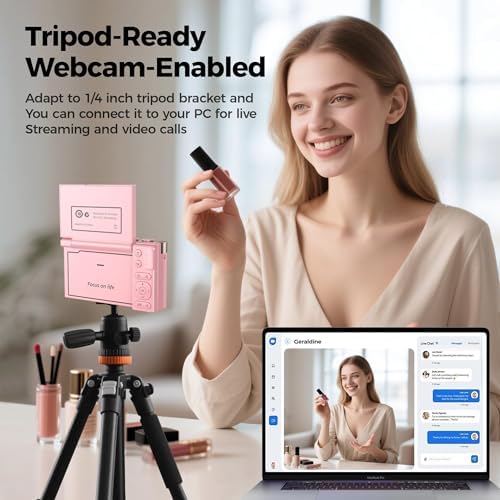 4K Digital Camera Pink for Girls Teens: 64MP Vlogging Camera with Flip Screen - 16X Zoom - Cute Compact Cam for Photography and YouTube –