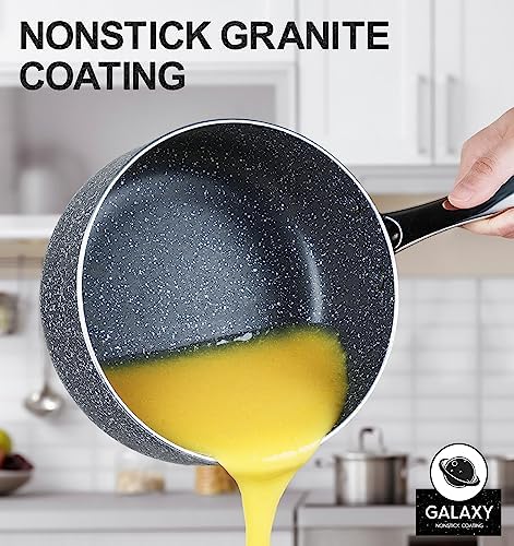 MICHELANGELO 2 Quart Saucepan with Lid, Nonstick Sauce Pan with Healthy Coating, Granite Sauce Pan with Stainless Steel Handle