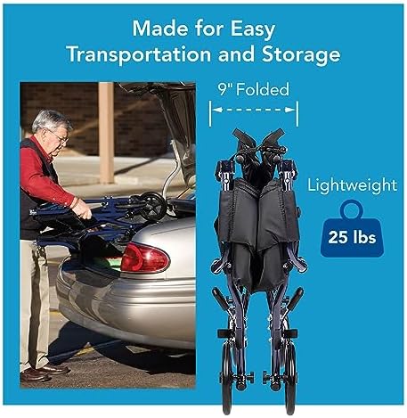 Carex Transport Wheelchair With 19 inch Seat, Folding Transport Chair with Foot Rests, Foldable Lightweight Wheelchair Foldable for Storage and Travel