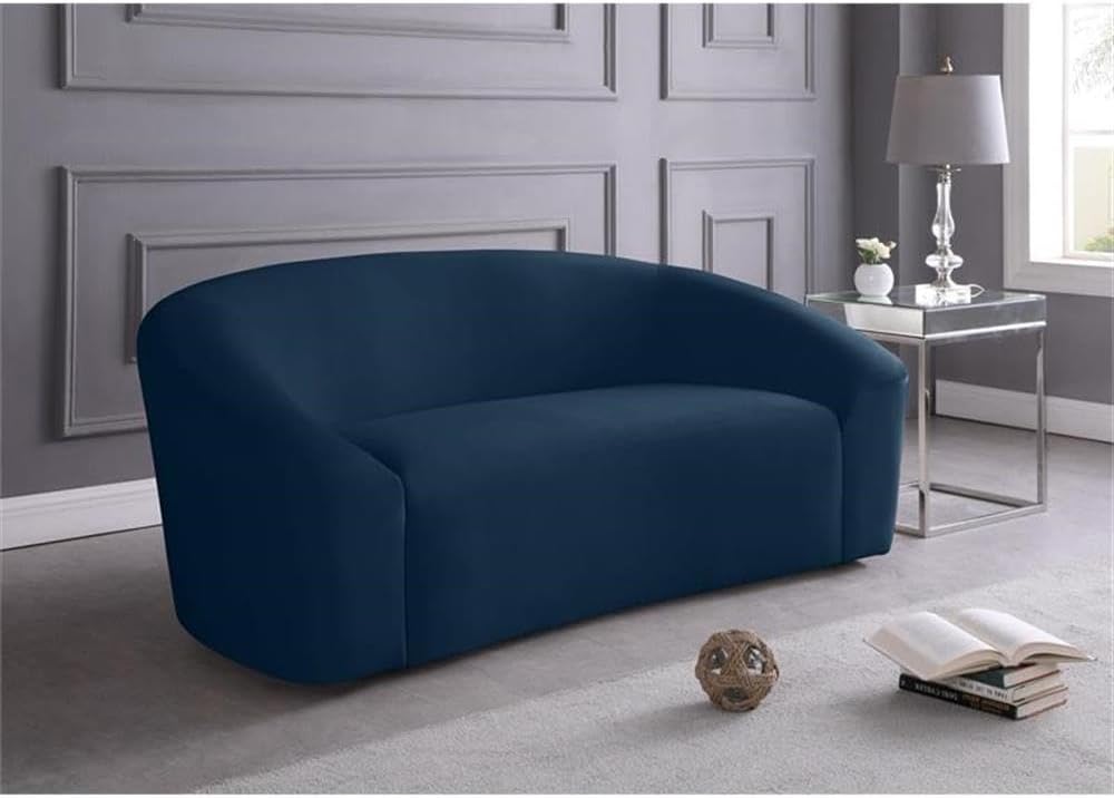 Meridian Furniture 610Black-L Riley Collection Modern | Contemporary Velvet Upholstered Loveseat with Rounded Contemporary Design, Black