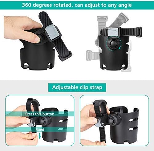 Accmor Stroller Cup Holder with Adjustable Strap, 360 Degree Rotatable Universal Cup Holder for Uppababy, Nuna, Doona Stroller