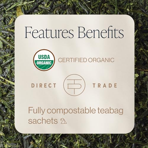 Rishi Tea Sencha Green Japanese Organic Sachet Tea Bags, Caffeinated, 15ct | Classic Japanese Sencha Green Tea, Enjoy Hot or Iced, Sustainable, 15 Servings