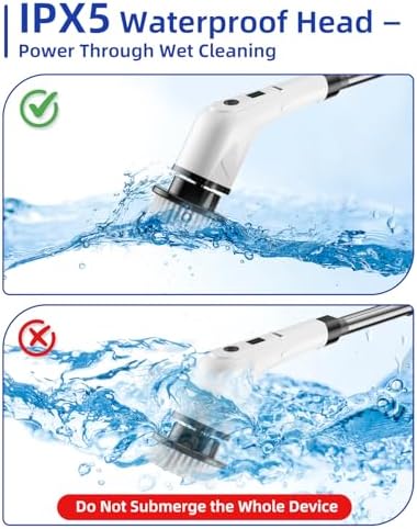 Electric Spin Scrubber, Cordless Power Scrubber for Bathroom Cleaning, 6 Replaceable Brush Heads, 360 RPM, Long Battery for Tub, Tile, Grout & Floor