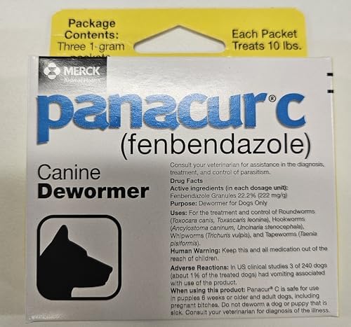 Panacur C Canine Dewormer (Fenbendazole), 1 Gram, Yellow, 3 Count (Pack of 1)