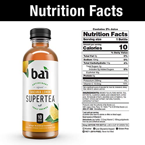 Bai Iced Tea, Narino Peach, Antioxidant Infused Supertea, Crafted with Real Tea (Black Tea, White Tea), 18 Fluid Ounce Bottles, 12 count