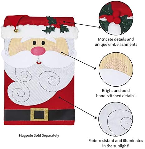 Evergreen Flag Embellished Santa Claus Christmas Applique Garden Flag - 12.5 x 18 Inches Outdoor Decor for Homes and Gardens