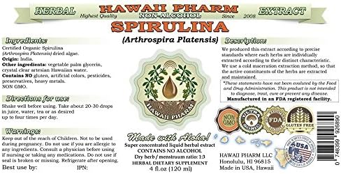 Hawaii Pharm Spirulina Alcohol-Free Liquid Extract, Professional Grade, Small Batch Crafted Spirulina (Arthrospira platensis) Dried Algae Glycerite Natural Herbal Supplement, 2 fl.oz