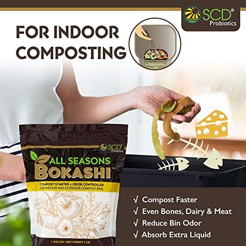 All Seasons Bokashi Compost Starter 2 lbs (1 Gallon) - Dry Bokashi Bran for Kitchen Compost Bin, Compost Food Pet Waste Quickly & Easily with Low Odor by SCD Probiotics | Fermented Wheat Bran, Reduces Odor, Absorbs Moisture, Compost Accelerator, For Kitc…