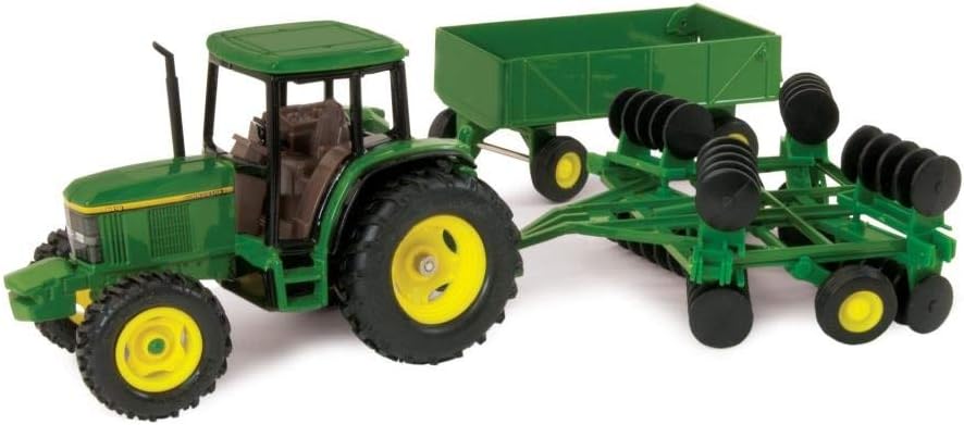 ERTL John Deere 6410 Tractor Toy Set - 1:32 Scale - Includes Wing Disk and Barge Wagon Toy - Articulated Parts and Free-Rolling Wheels - Collectible