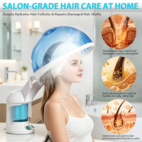 SUPER DEAL Hair Steamer PRO 3 in 1 Multifunction Ozone Facial Steamer with Bonnet Hood Attachment