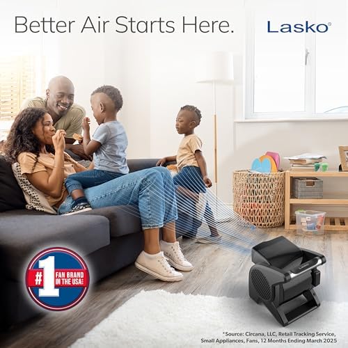 Lasko High Velocity Fan, 15", 375 CFM, Professional Utility Pivoting Blower Fan with 3 Speeds, 2 Accessory Outlets, 120V, Black, Model U15617