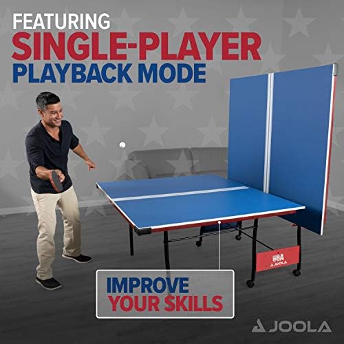 JOOLA Indoor 15mm Ping Pong Table with Quick Clamp Ping Pong Net Set - Single Player Playback Mode - Regulation Size Table Tennis Table - Compact
