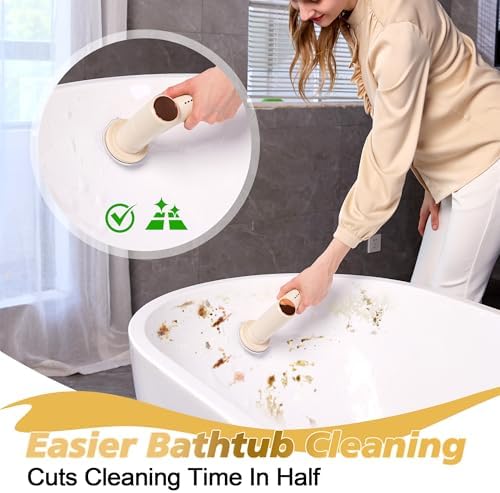 Electric Spin Scrubber, 2600mAh Battery with Extra-Long Runtime, 10 Brush Heads, IPX7 Waterproof Power Shower Scrubber with Long Handle