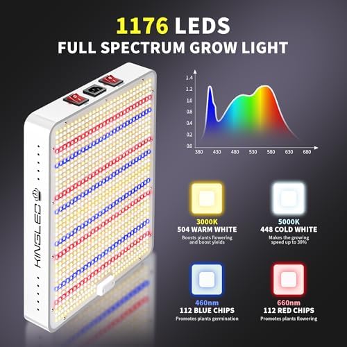 KingLED KP1000 Grow Light for Indoor Plants, Full Spectrum Plant Grow Light | 100W Dimmable LED Growing Light with Veg & Bloom Mode, High PPFD Plant Lamp for Indoor Seed Starting, Fits 2x2/2x3 Grow Tent