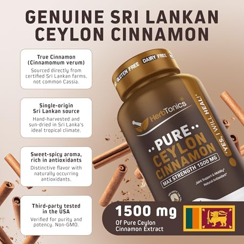 Herbtonics Pure Ceylon Cinnamon Capsules | Immune System, Healthy Weight Management | Non-GMO, Gluten Free | 1500 Mg - 120 Capsules