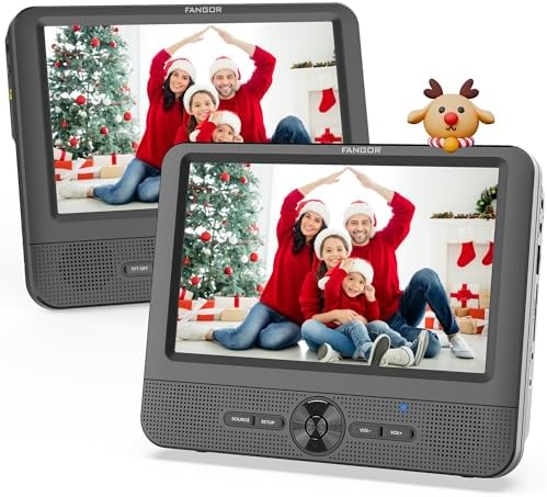 FANGOR 7.5 Inch Dual Car DVD Player, Portable Headrest Video Player for Car with 5 Hours Rechargeable Battery, Last Memory, AV Out/in