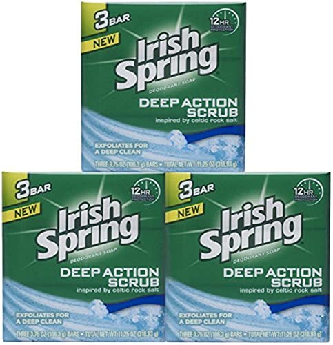 Irish Spring Deep Action Smoothening,Moisturizing,Exfoliating Scrub Bar Soap 3 Pack