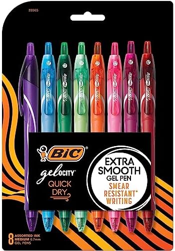 BIC Gelocity Quick Dry Gel Pens, Medium Point, 0.7 mm, 8-Count Pack | Full-Length Comfort Grip, Smudge-Resistant Quick Dry Ink, Ideal for School Supplies and Color-Coding Notes