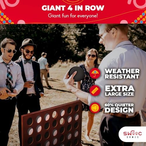 Swooc - Giant Four in a Row (All Weather) with Carrying Case & 60% Quieter Design - Giant Game Outdoor for Adults and Family - 4 in a Row Life Size