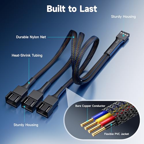 Cable Matters 2-Pack 3 Way 4-Pin PWM Fan Splitter Cable, 12 inches / 30 cm