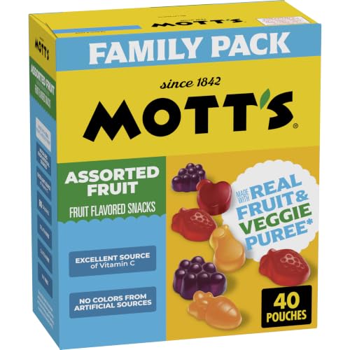 Mott's Fruit Flavored Snacks, Assorted Fruit, Pouches, 0.8 oz, 22 ct (Pack of 6)