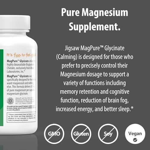 Jigsaw Health MagPure Glycinate | Premium Magnesium Glycinate Capsules | 120 Servings