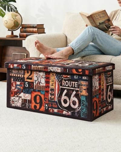 B FSOBEIIALEO Folding Storage Ottoman Bench with Faux Leather Footrest Seat, Coffee Table 30"x15"x15"
