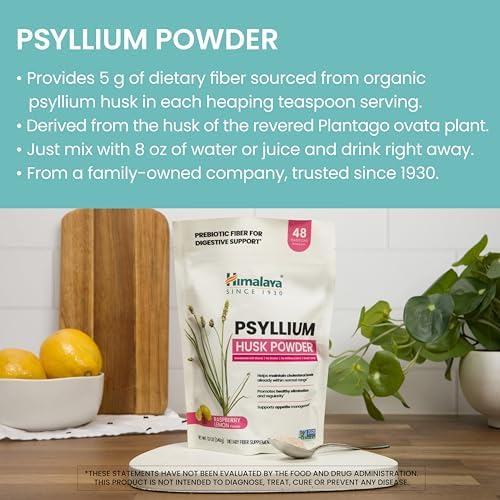 Himalaya USDA Organic Psyllium Whole Husk Powder, Natural Daily Fiber Supplement, Regularity, Appetite Management, Non-GMO, 56-Tablespoon Supply, Unflavored, 12 Oz