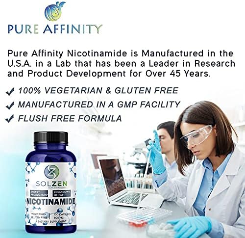 B3 Nicotinamide 500 mg Effective Flush-Free Niacin. Energy Booster, Cell Regenerator, That Supports Cognitive Decline