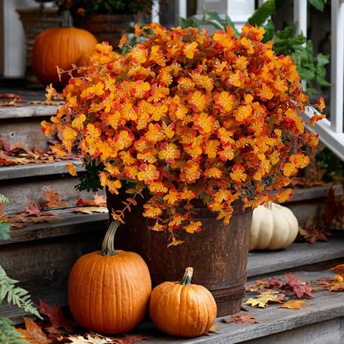 AXYLEX Artificial Flowers for Outdoors, 12 Bundles Fake Plants (Yellow) | UV resistant faux plastic flowers, no fade artificial greenery – garden, patio, porch & home