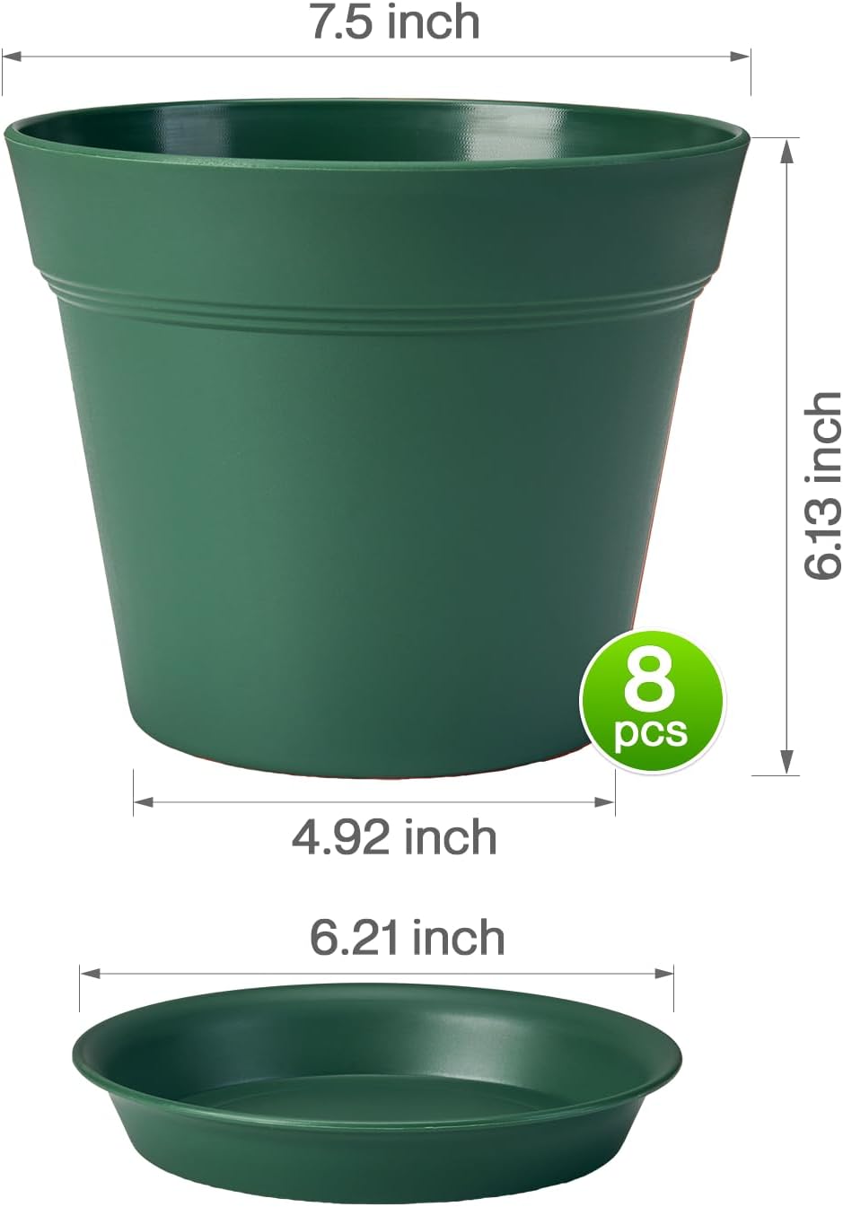 homenote 7.5 Inch Plastic Flower Pots with Drainage Holes and Trays (8 Pcs)