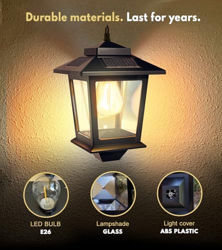 PASAMIC 2 Pack Solar Wall Lanterns, Outdoor Hanging Lights with 4 Solar Panels, Dusk to Dawn Led Outdoor Wall Sconce